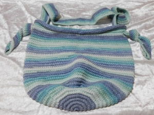 Crochet Market Bucket Bag - Blues Long Print